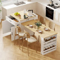 Kitchen Island with Extendable Dining Table, Double-Sided Storage and Built-in Charging Station