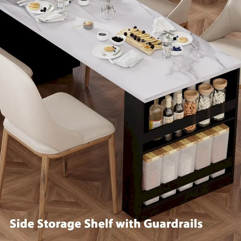 Kitchen Island with Extendable Dining Table, Double-Sided Storage and Built-in Charging Station
