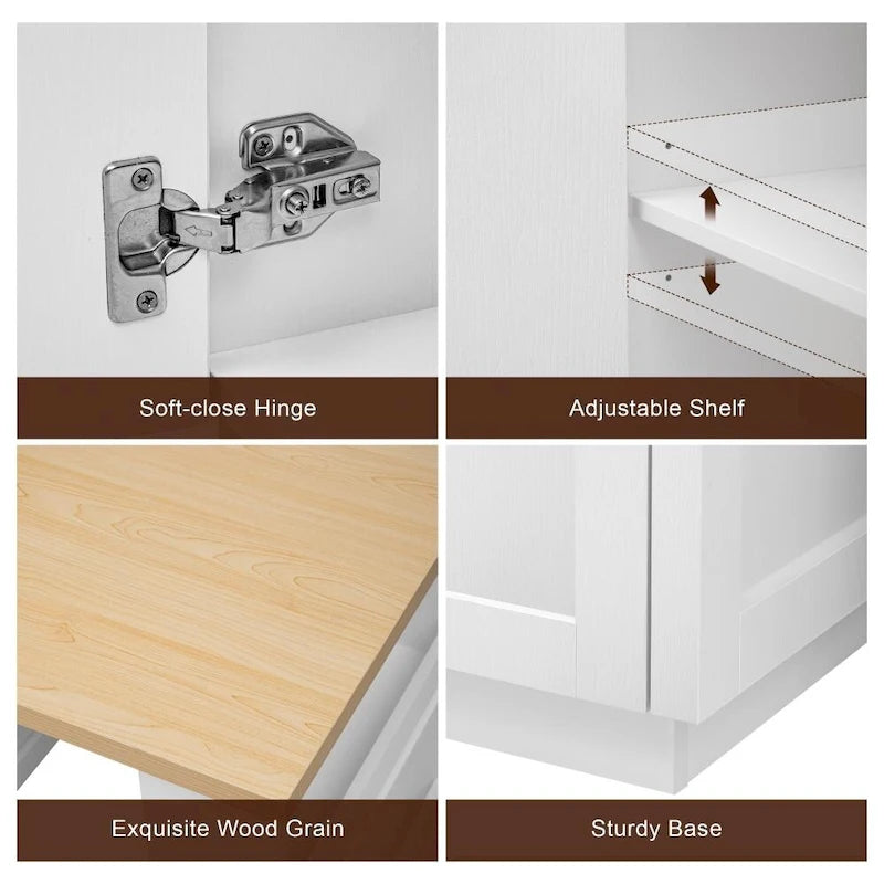 Kitchen Island with Extendable Dining Table, Double-Sided Storage and Built-in Charging Station