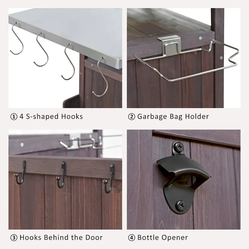 Outdoor Grill Cart with Stainless Steel Top and Drop Leaf, Rolling Patio Kitchen Island