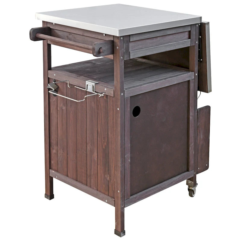 Outdoor Grill Cart with Stainless Steel Top and Drop Leaf, Rolling Patio Kitchen Island