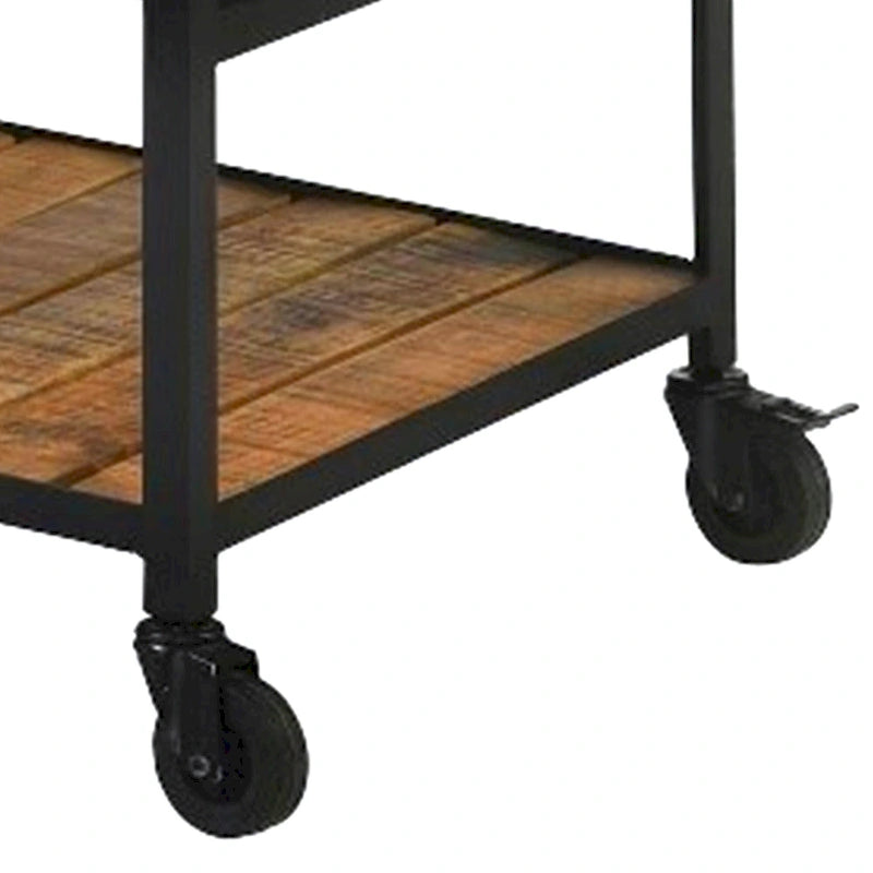 Chariot de rangement de 39 pouces, roulettes verrouillables, détails en grain de bois, noir