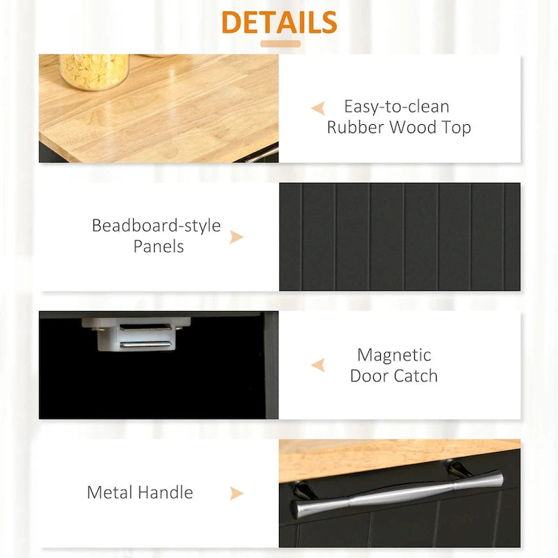 Îlot de cuisine roulant moderne de 104 cm avec rangement