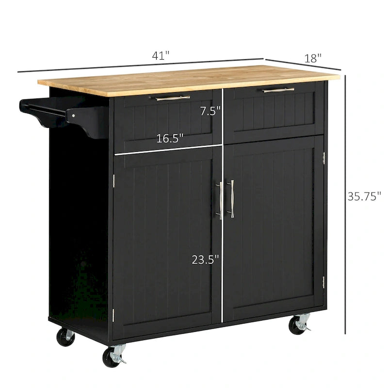 Îlot de cuisine roulant moderne de 104 cm avec rangement