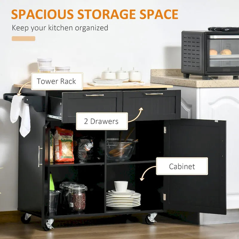 Îlot de cuisine roulant moderne de 104 cm avec rangement