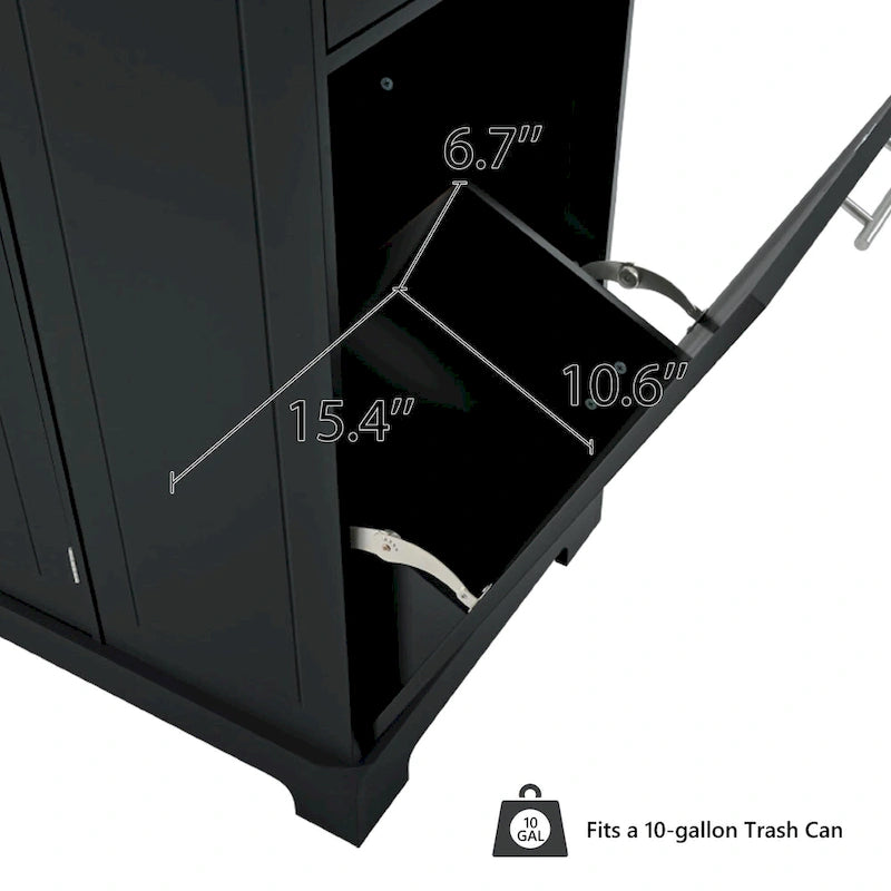 Fluted Kitchen Island with Trash Can Storage Cabinet Power Outlet and 5 Wheels