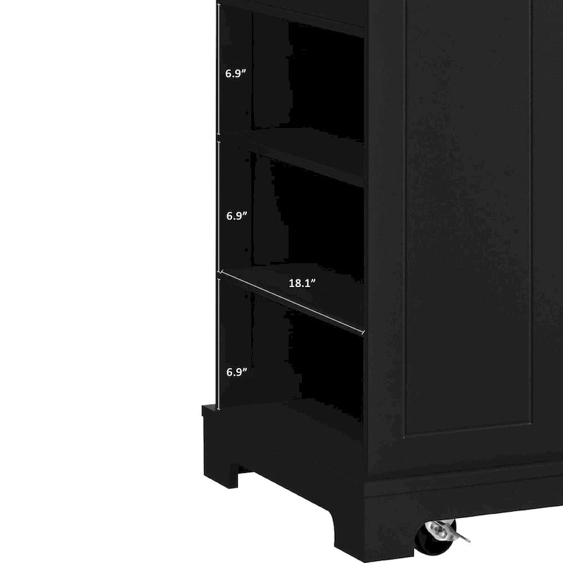 Fluted Kitchen Island with Trash Can Storage Cabinet Power Outlet and 5 Wheels