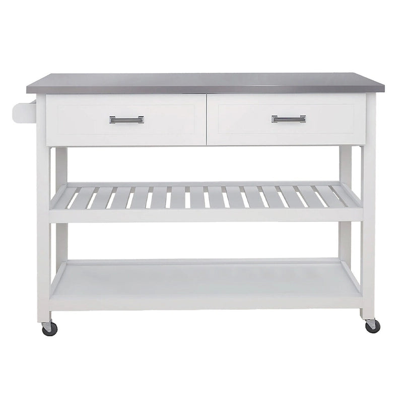Stainless Steel Tabletop White Kitchen Cart with Two Drawers