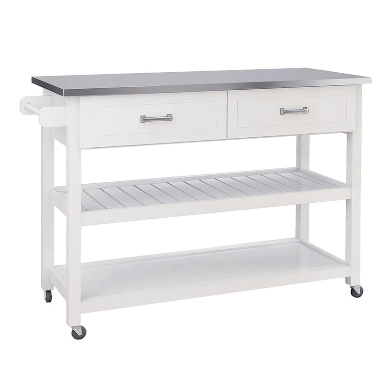Stainless Steel Tabletop White Kitchen Cart with Two Drawers