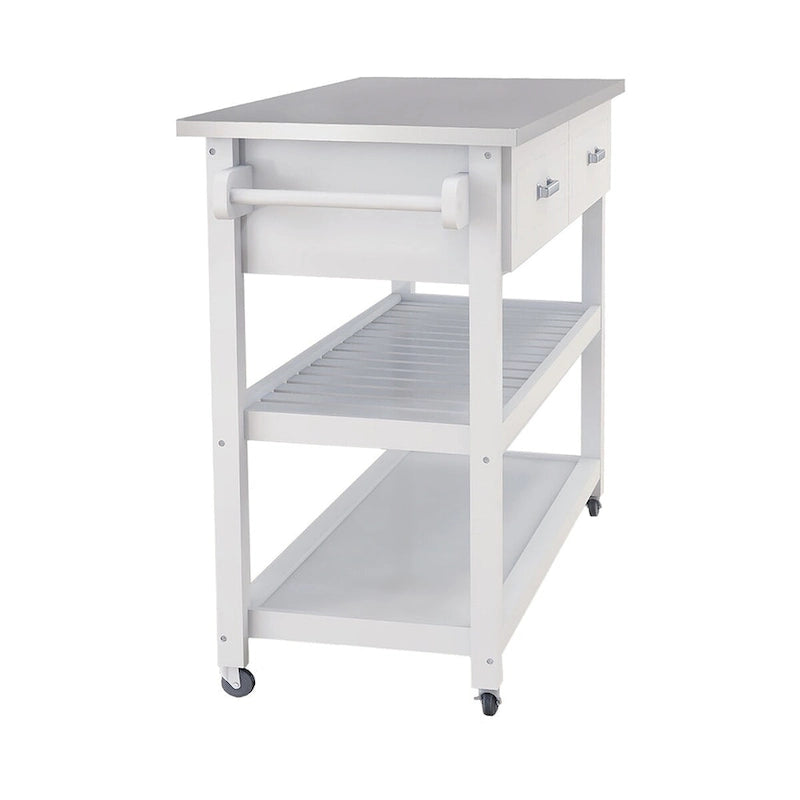 Stainless Steel Tabletop White Kitchen Cart with Two Drawers