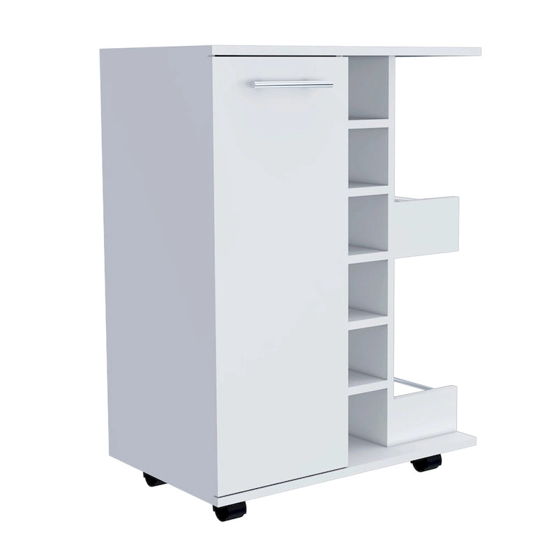 Chariot de bar avec casier à vin, armoire à 1 porte et 6 porte-bouteilles, 60x37,5x82 cm.