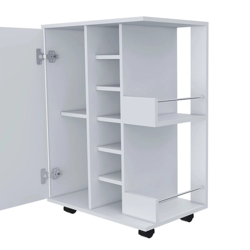 Chariot de bar avec casier à vin, armoire à 1 porte et 6 porte-bouteilles, 60x37,5x82 cm.