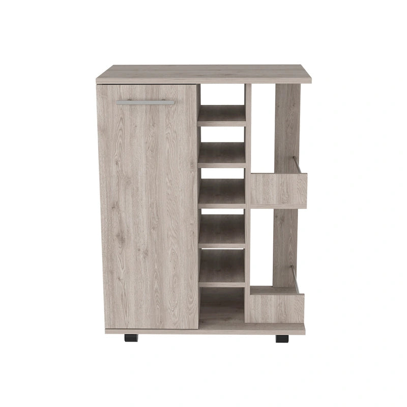 Chariot de bar avec casier à vin, armoire à 1 porte et 6 porte-bouteilles, 60x37,5x82 cm.