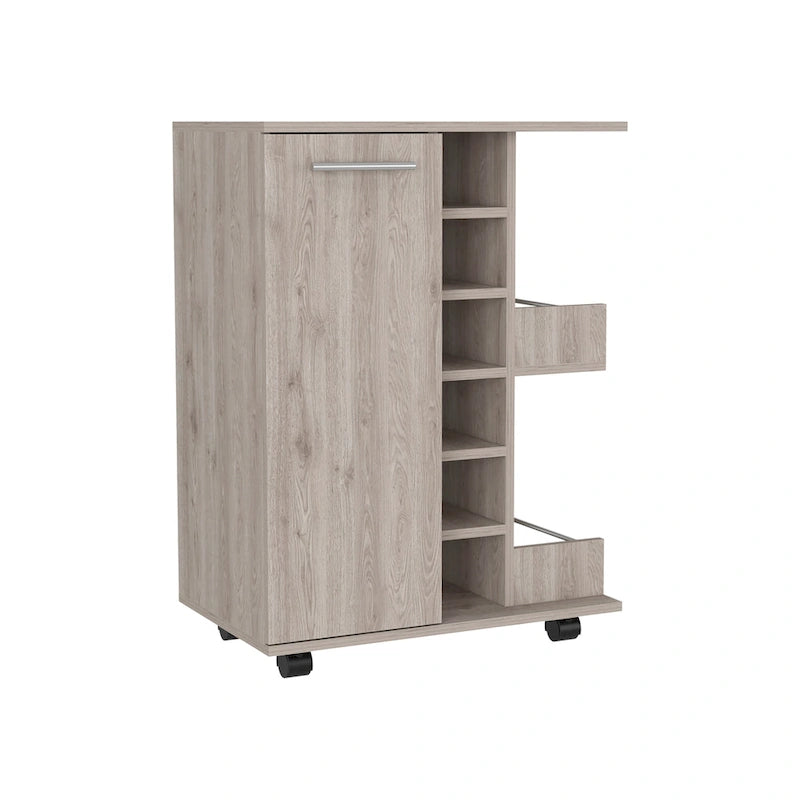 Chariot de bar avec casier à vin, armoire à 1 porte et 6 porte-bouteilles, 60x37,5x82 cm.