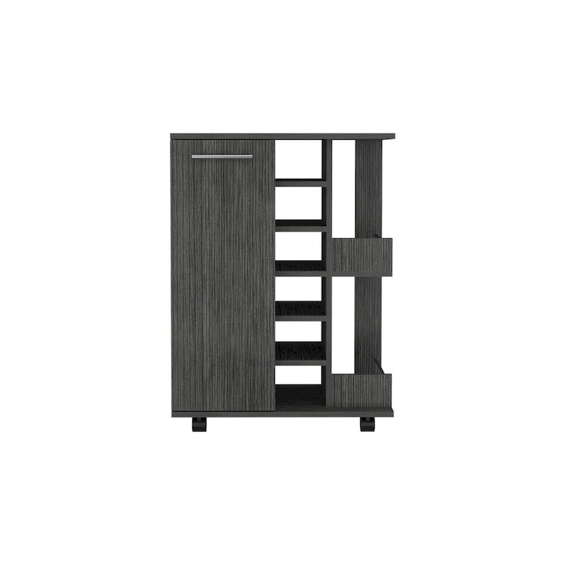 Chariot de bar avec casier à vin, armoire à 1 porte et 6 porte-bouteilles, 60x37,5x82 cm.
