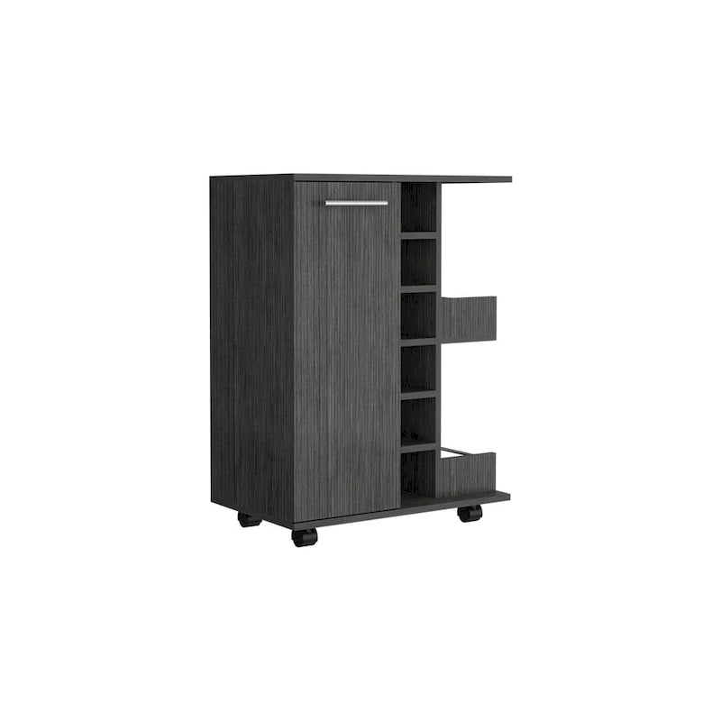 Chariot de bar avec casier à vin, armoire à 1 porte et 6 porte-bouteilles, 60x37,5x82 cm.