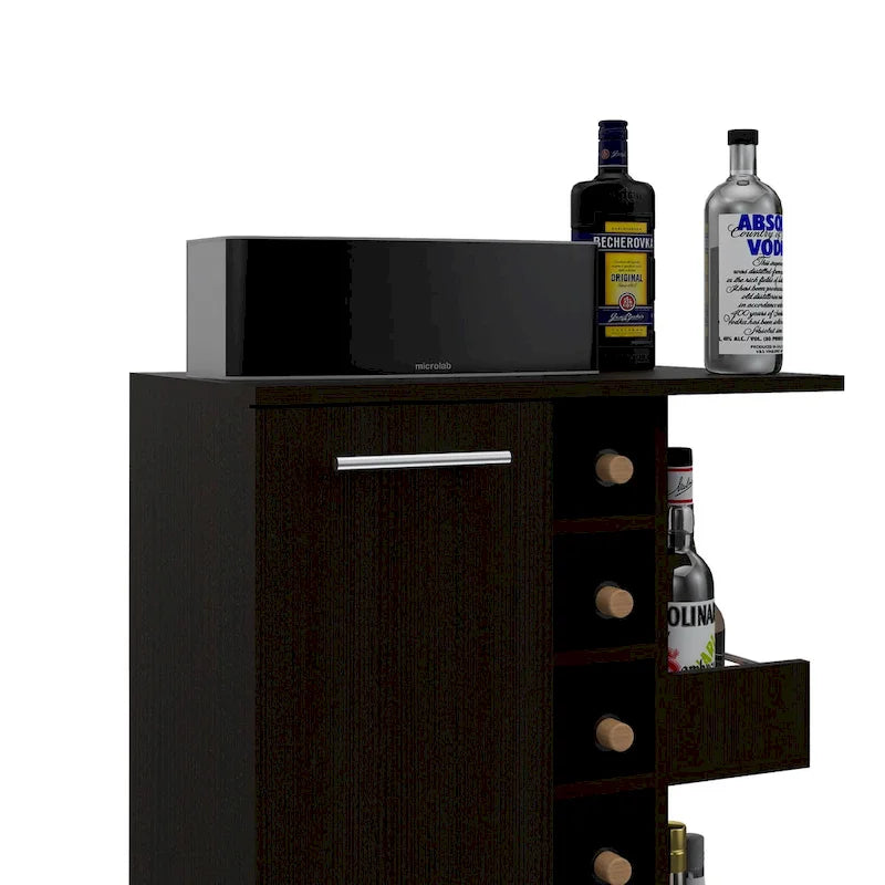 Chariot de bar avec casier à vin, armoire à 1 porte et 6 porte-bouteilles, 60x37,5x82 cm.
