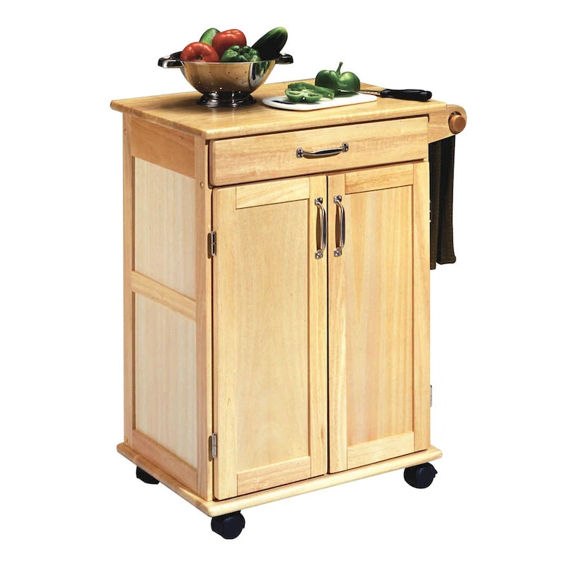 Chariot de cuisine en bois marron avec rangement 74 x 48 x 86 cm