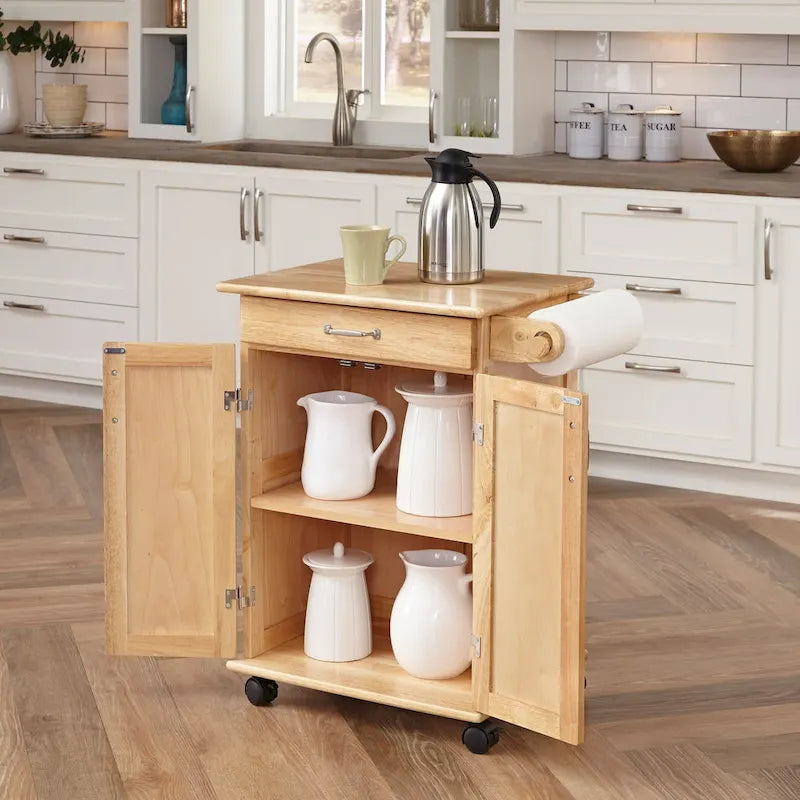 Chariot de cuisine en bois marron avec rangement 74 x 48 x 86 cm