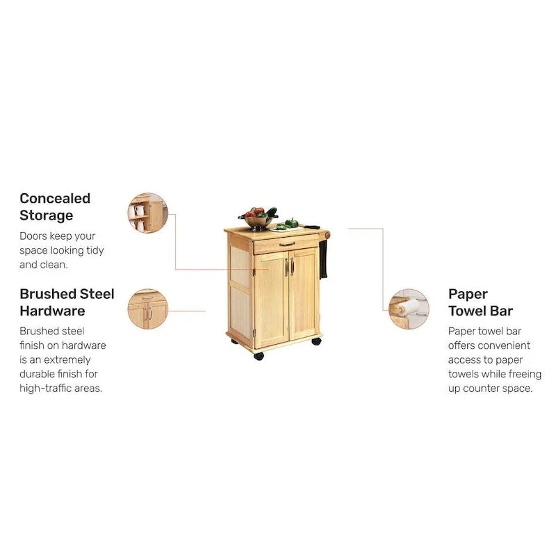 Chariot de cuisine en bois marron avec rangement 74 x 48 x 86 cm