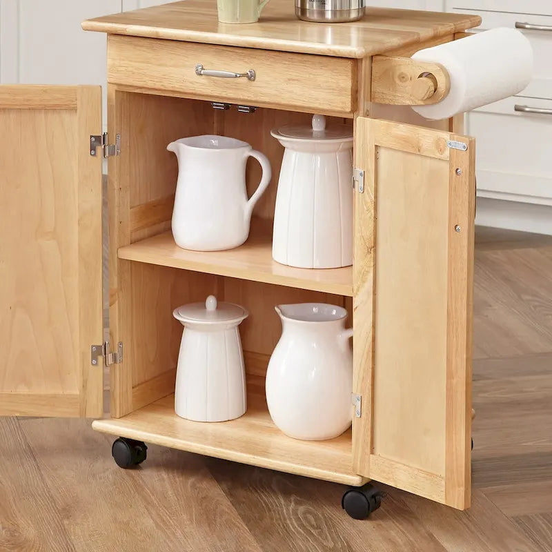 Chariot de cuisine en bois marron avec rangement 74 x 48 x 86 cm