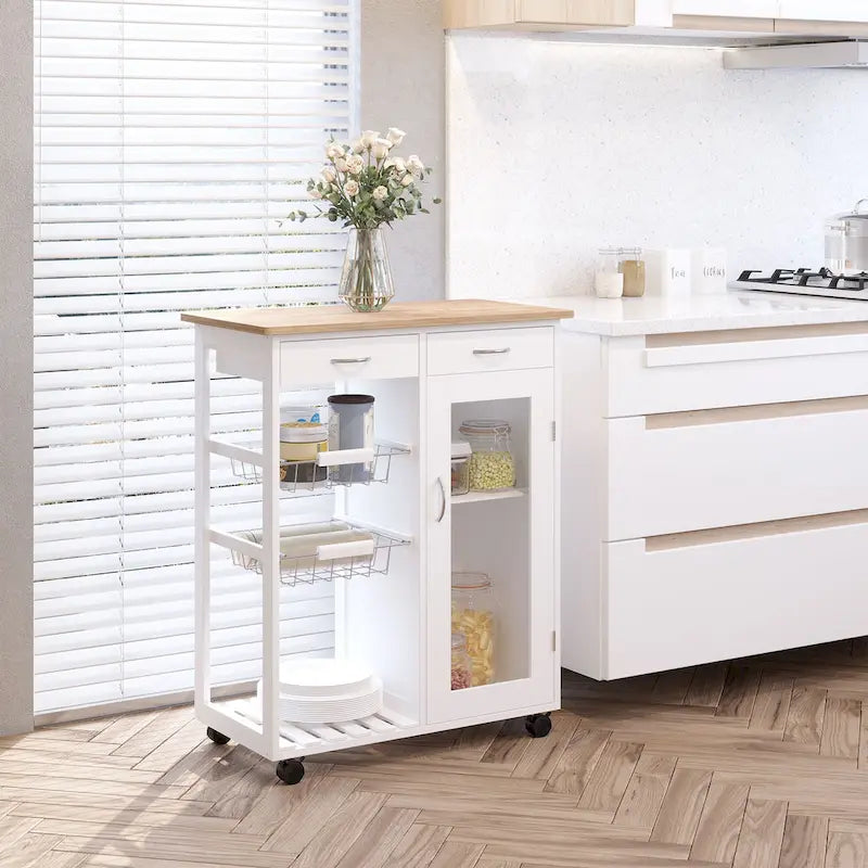 28 White Rolling Kitchen Trolley Serving Cart