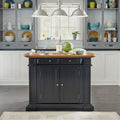 Black Distressed Oak Wood Top Stationary Kitchen Island with Drop Leaf and Storage Drawers