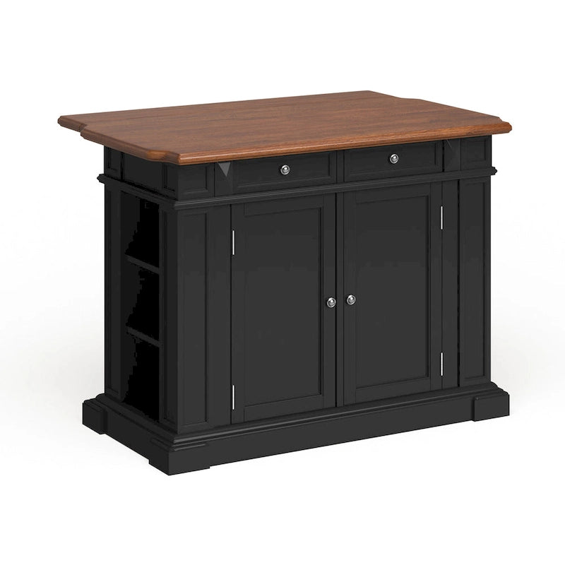 Black Distressed Oak Wood Top Stationary Kitchen Island with Drop Leaf and Storage Drawers