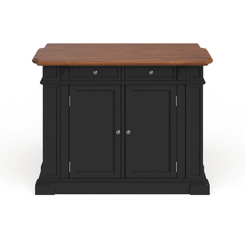 Black Distressed Oak Wood Top Stationary Kitchen Island with Drop Leaf and Storage Drawers