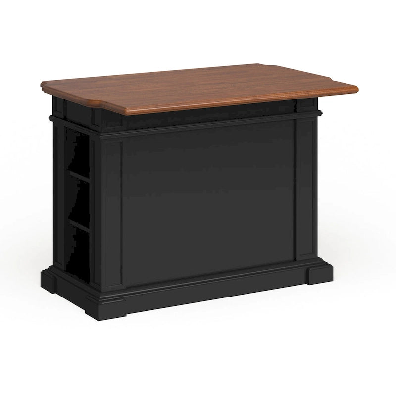 Black Distressed Oak Wood Top Stationary Kitchen Island with Drop Leaf and Storage Drawers