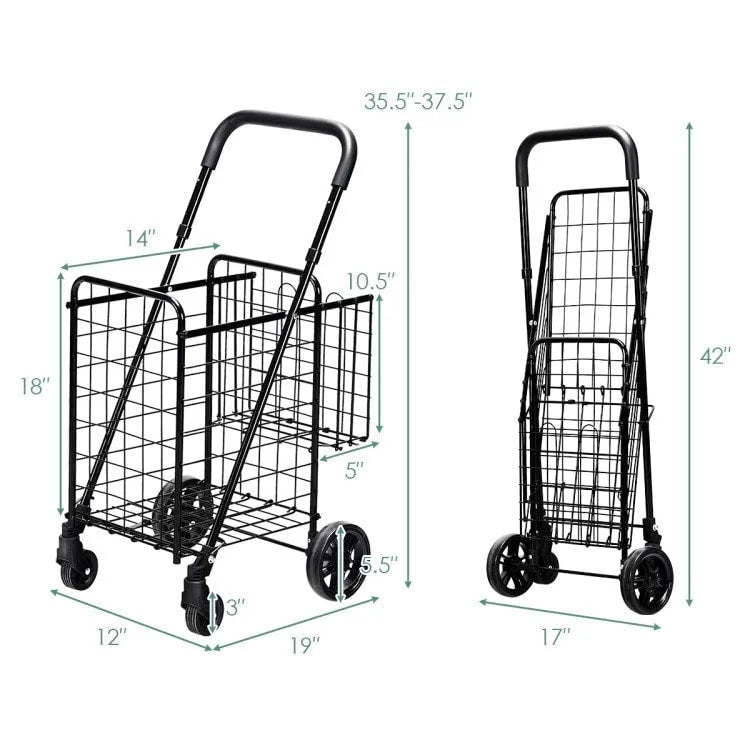 Chariot de courses pliable avec poignée réglable