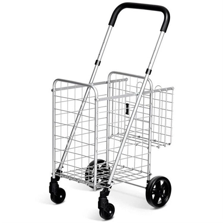 Chariot de courses pliable avec poignée réglable