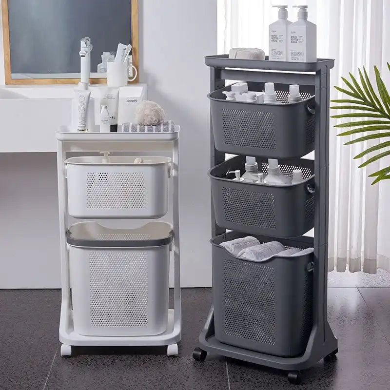 Chariot de rangement roulant à 3 niveaux avec panier portable, étagère supérieure et roulettes