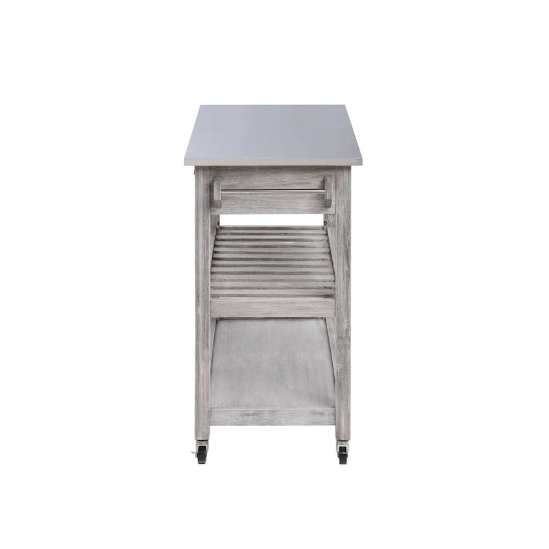 Chariot de cuisine en acier inoxydable brossé avec tiroirs de rangement et roues
