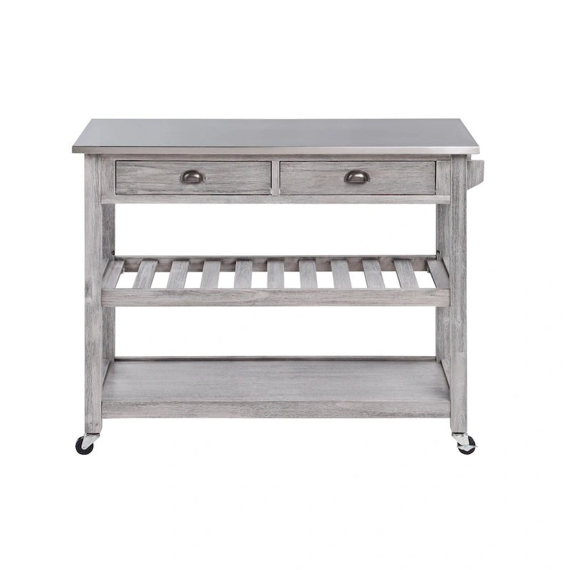 Chariot de cuisine en acier inoxydable brossé avec tiroirs de rangement et roues