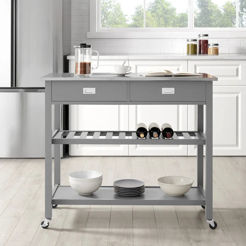 Îlot et chariot de cuisine en acier inoxydable avec tiroirs de rangement