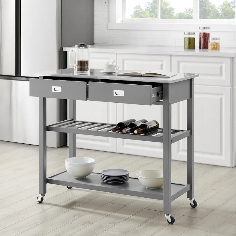 Îlot et chariot de cuisine en acier inoxydable avec tiroirs de rangement