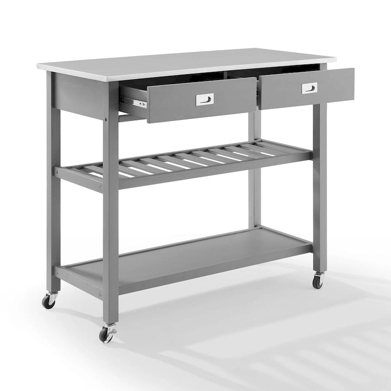 Îlot et chariot de cuisine en acier inoxydable avec tiroirs de rangement