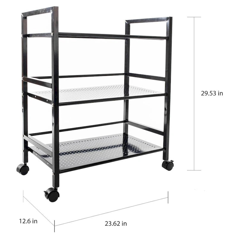 Chariot de rangement utilitaire à roulettes en métal noir à 3 niveaux