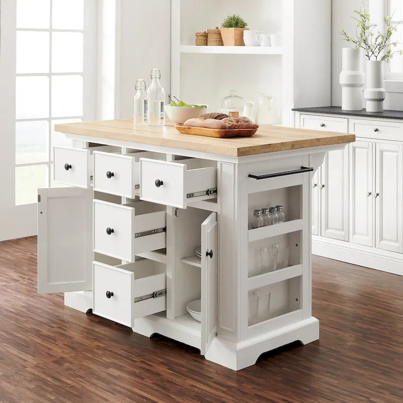 Îlot de cuisine avec plateau en bois, tiroirs de rangement et placards - 50 L x 32 P x 36 H