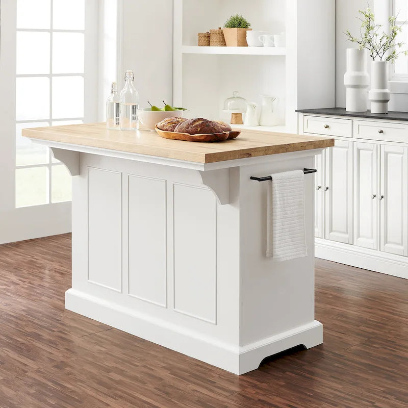 Îlot de cuisine avec plateau en bois, tiroirs de rangement et placards - 50 L x 32 P x 36 H