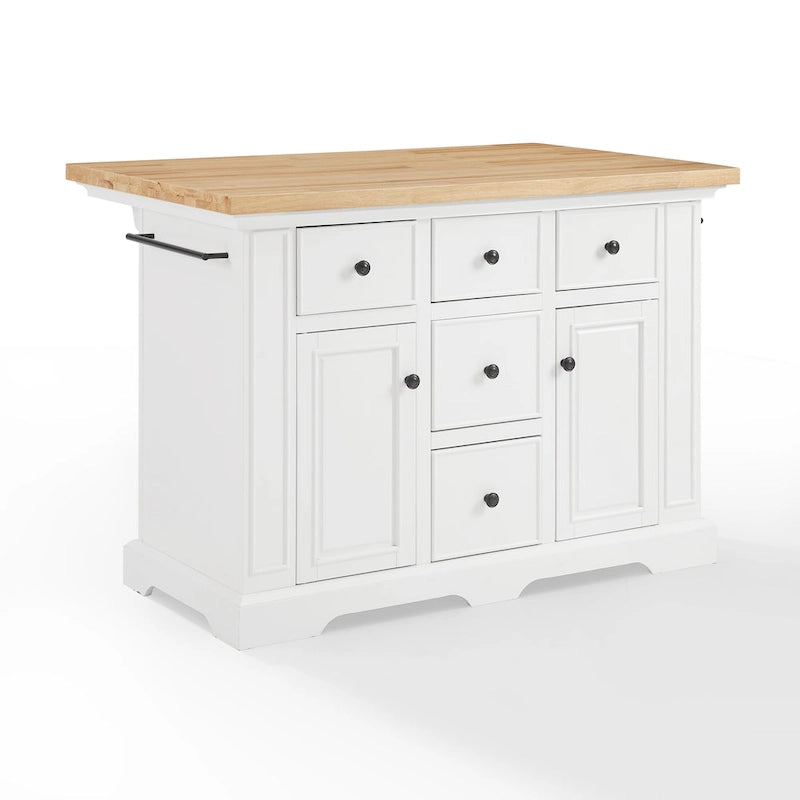 Îlot de cuisine avec plateau en bois, tiroirs de rangement et placards - 50 L x 32 P x 36 H