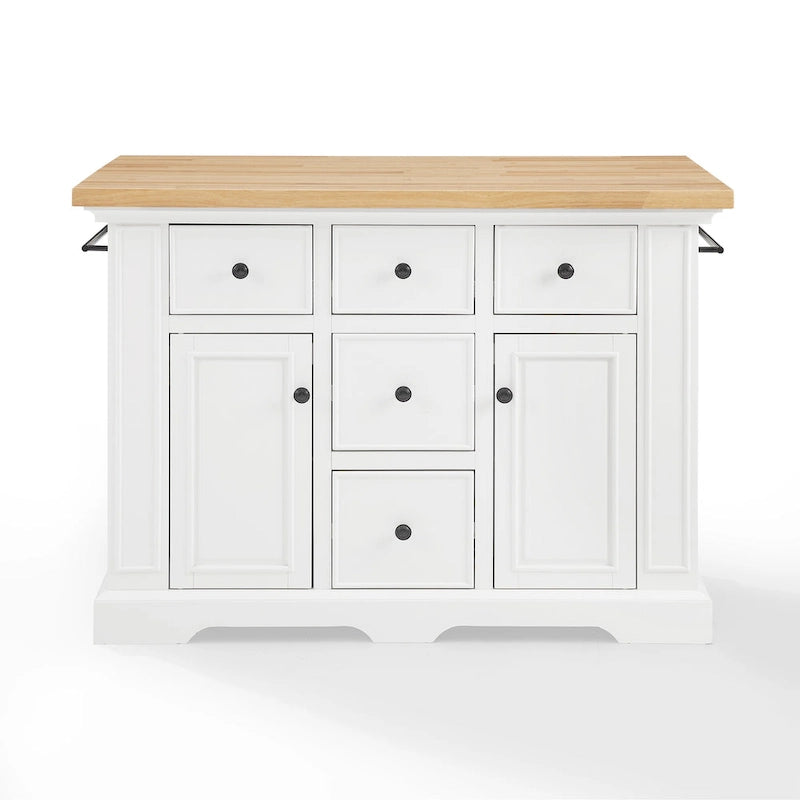 Îlot de cuisine avec plateau en bois, tiroirs de rangement et placards - 50 L x 32 P x 36 H