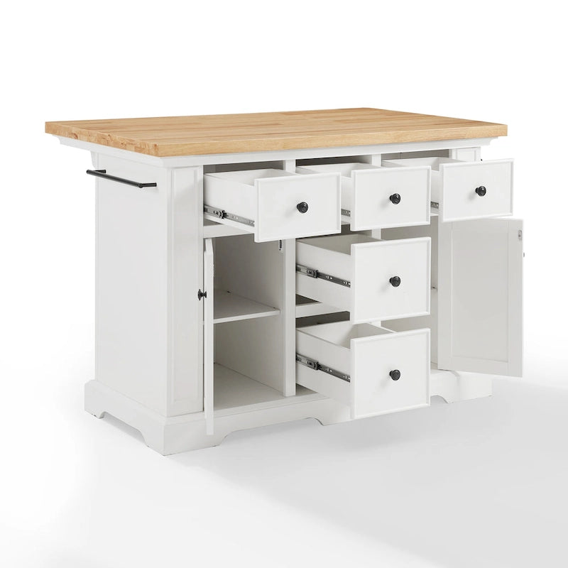 Îlot de cuisine avec plateau en bois, tiroirs de rangement et placards - 50 L x 32 P x 36 H
