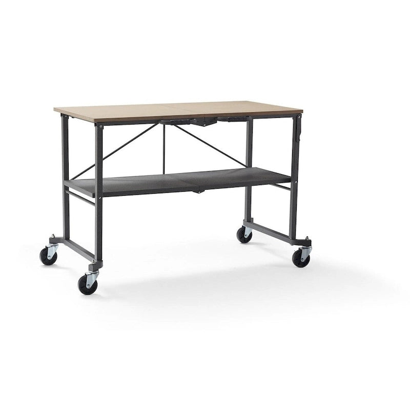 Établi utilitaire pliant gris avec roulettes verrouillables