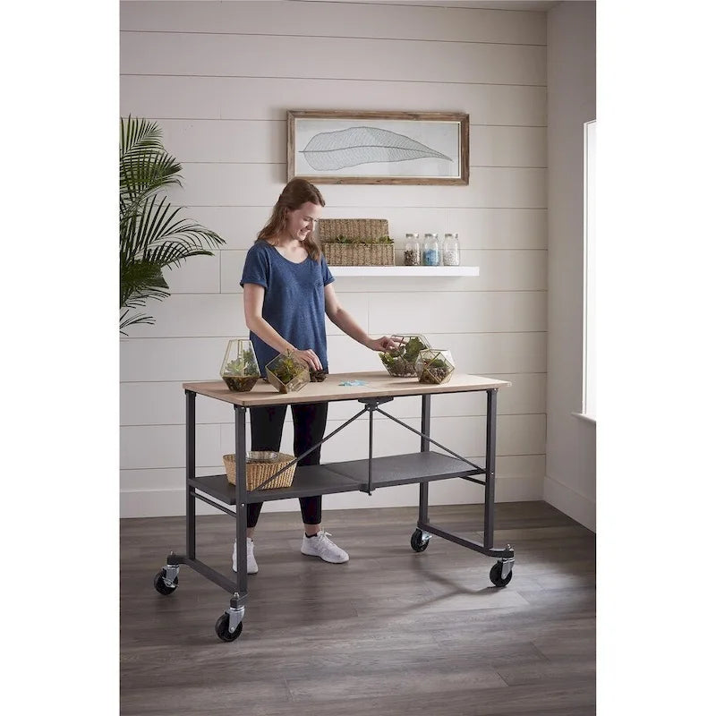 Établi utilitaire pliant gris avec roulettes verrouillables