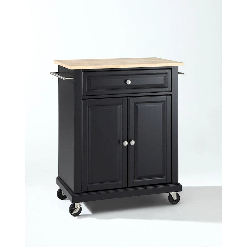 Desserte de cuisine îlot portable en bois noir avec plateau en bois naturel – 31 larg. x 18 prof. x 35,5 haut.