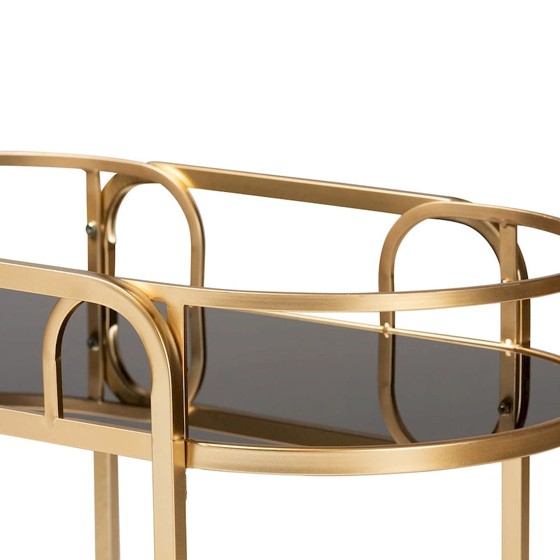 Contemporary Glam Luxe Gold Metal Tempered Glass 2-Tier Wine Cart