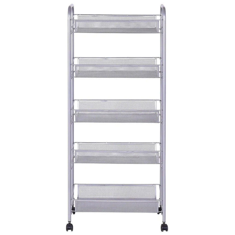 Chariot de rangement roulant à 5 niveaux avec paniers grillagés et roulettes pivotantes à 360 degrés, noir