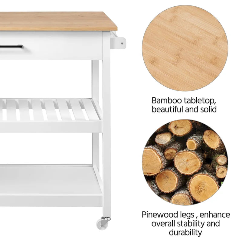 Desserte de cuisine avec rangement et tiroir, plan de travail en bois